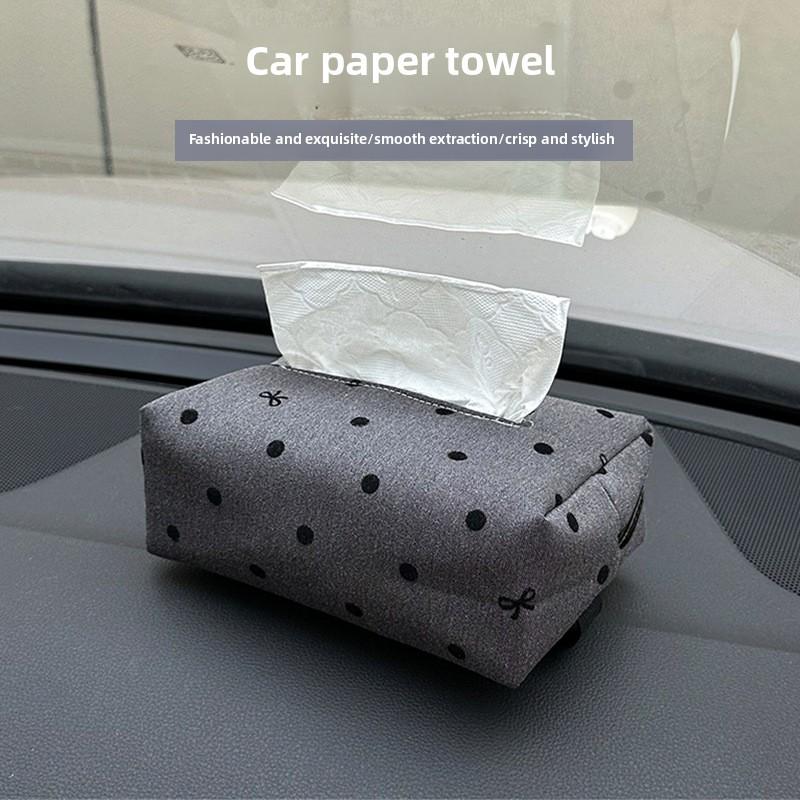 NEW Car Tissue Box Fashionable Polka Dot Bow Tie Hanging Tissue Box Creative Multi-functional In-car Tissue Paper Bag