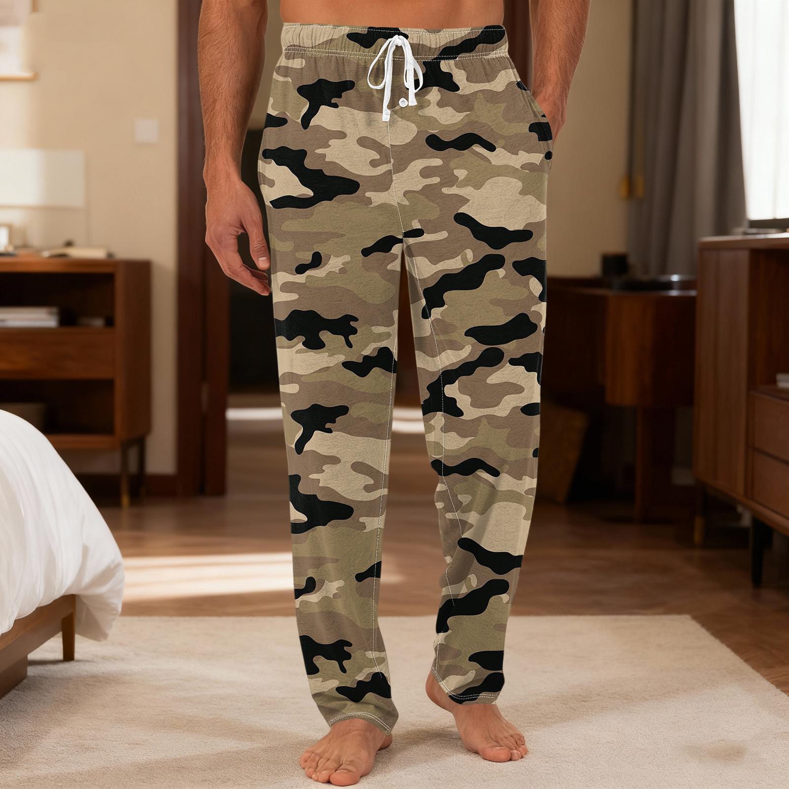 

Чоловічі однотонні трикотажні повсякденні штани з кишенькою Домашні піжамні штани L верблюд