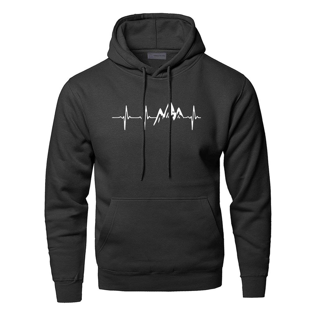 Man Mountain Heartbeat Hoodies Sweatshirt Long Sleeve Hooded Sweatshirt