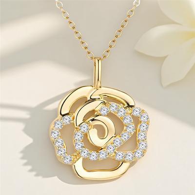 Süße Weibliche Kristall Weiß Zirkon Stein Blume Anhänger Halskette Vintage Gold Farbe Hochzeit Für Frauen