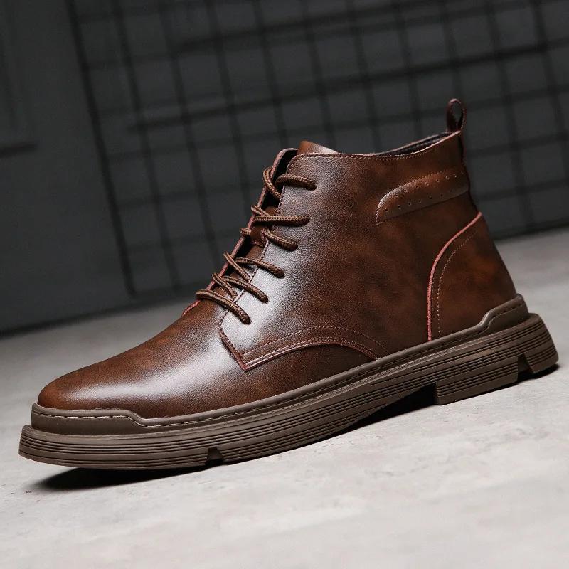 Genuine Leather Men Boots Plus Size Snow Boots for Men Spring Ankle Boots Shoes Man Punk Casual Riding Flats Equestr Botas Hombr