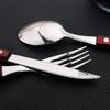 24Pcs 304 Stainless Steel Tableware Set Wood Handle Dinnerware Sets Silverware Steak Knife Fork Spoon Cutlery Kitchen