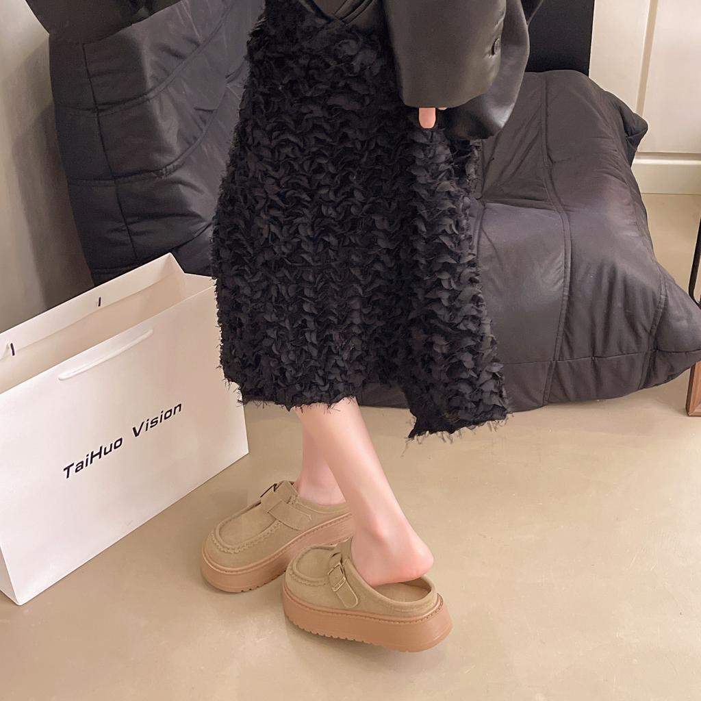 Retro Casual Muffin Sole Single Shoes Women's Spring Buckle British Versatile Fashion Platform Slippers One Pedal Loafers
