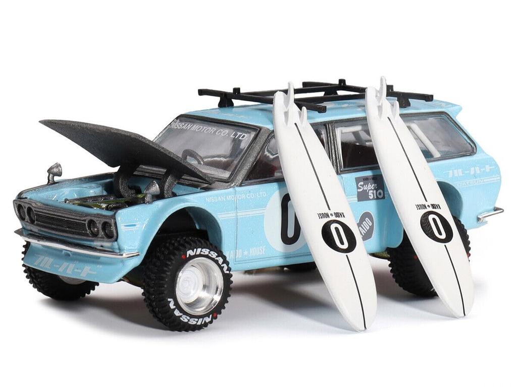 True Scale Miniature Model Car Datsun 510 Wagon Kaido GT Surf Safari RS Winter Holiday Edition 164 Diecast Model Car Kaido House KHMG092 Blue