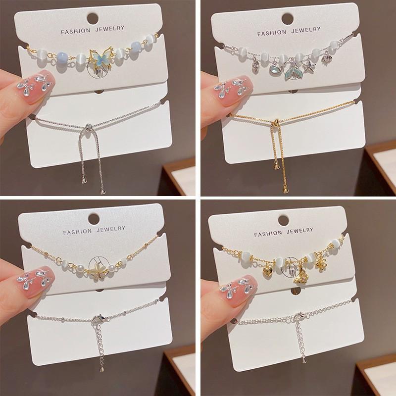 Adjustable Pull-Through Cat Eye Stone Bracelet With Moon Star Motif Gold Plated Copper Women Fashion Jewelry