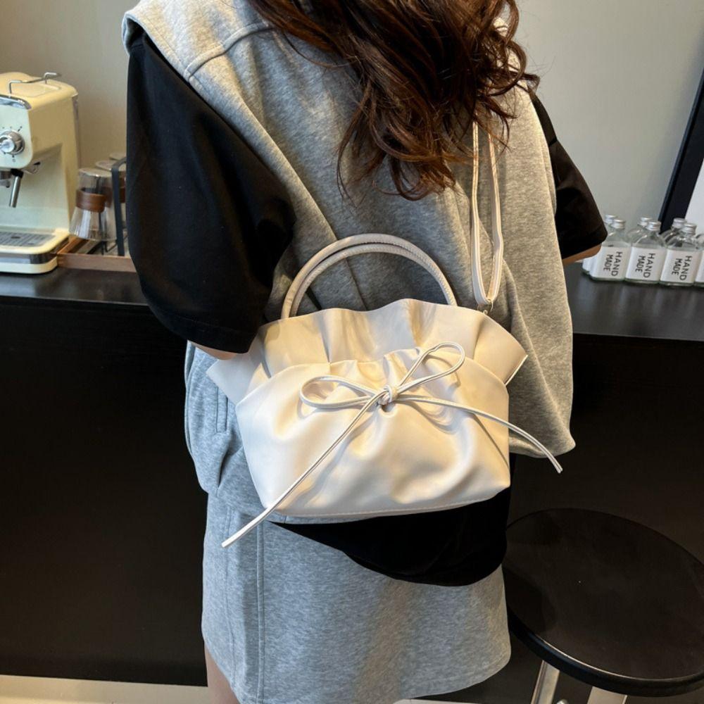 Elegant PU Leather Shoulder Bag Large Capacity French Handbag Bowknot Crossbody Bag  Streetwear