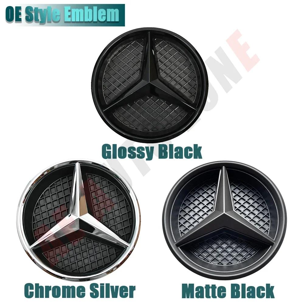 For Benz C-CW205 Silver Border 3D Mirror Emblem For Mercedes Benz A W176 B W246 C W205 Class Matte Black OE Style Front Grille Star Emblem Logo