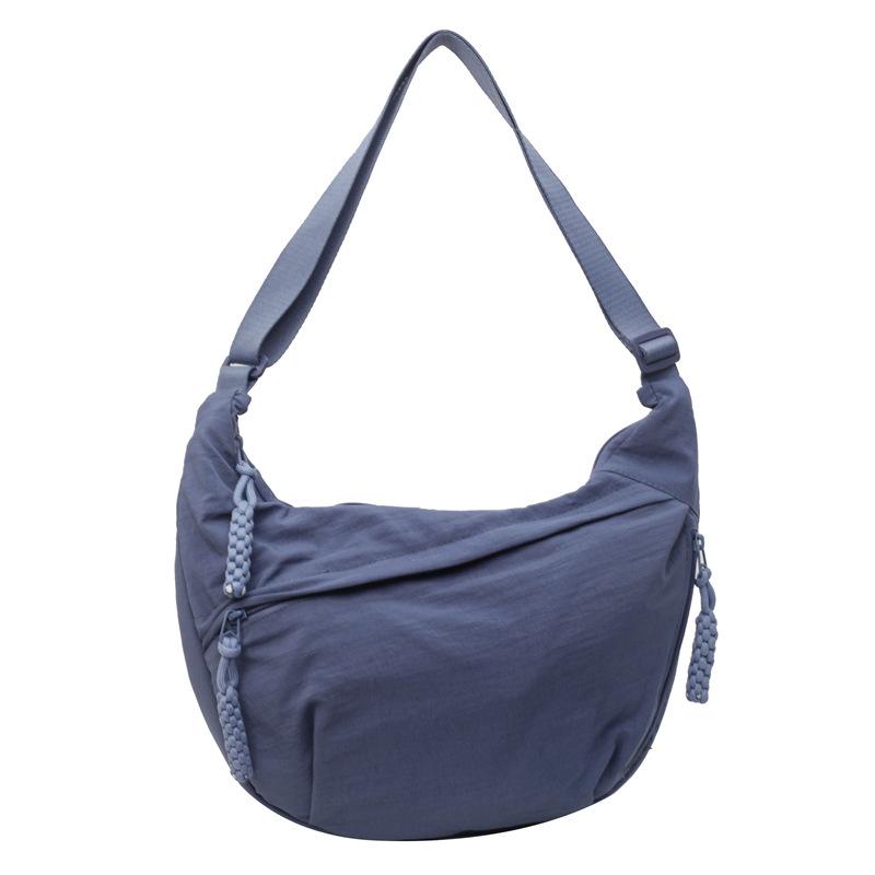 Women Solid Color Large Capacity Zipper Dumpling Bun Bag Leisure Sports Canvas Inclined Shoulder Crossbody Bags Adjustable Band Strap