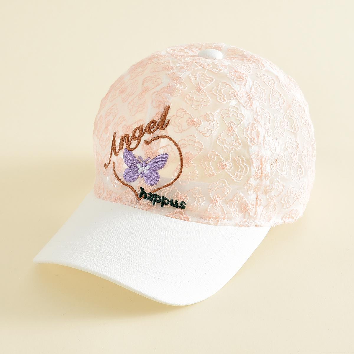 Children s Lace Butterfly Embroidered Windproof Baseball Cap with Sun Protection 50-52cm