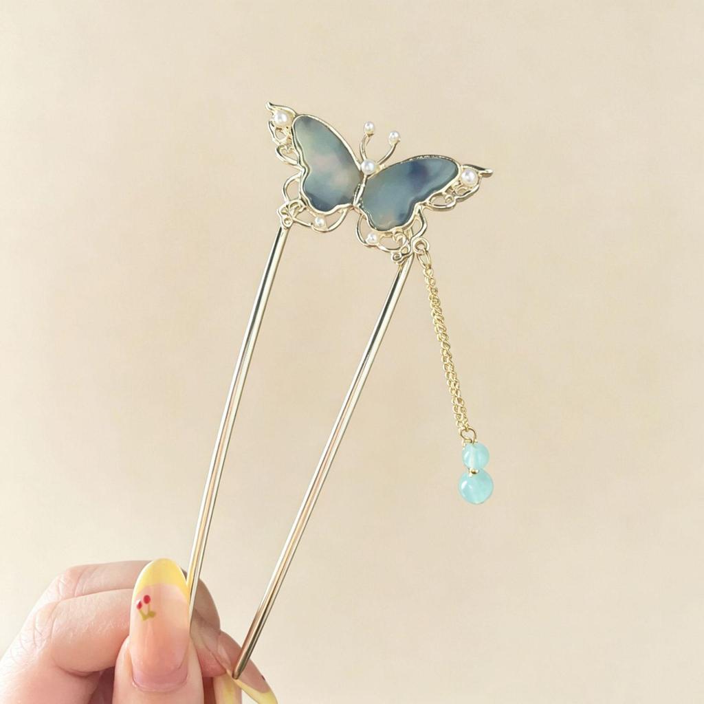 Butterfly U-Shaped Xiuhe Hairpin - Ancient Style High-End Wooden Hair Accessory