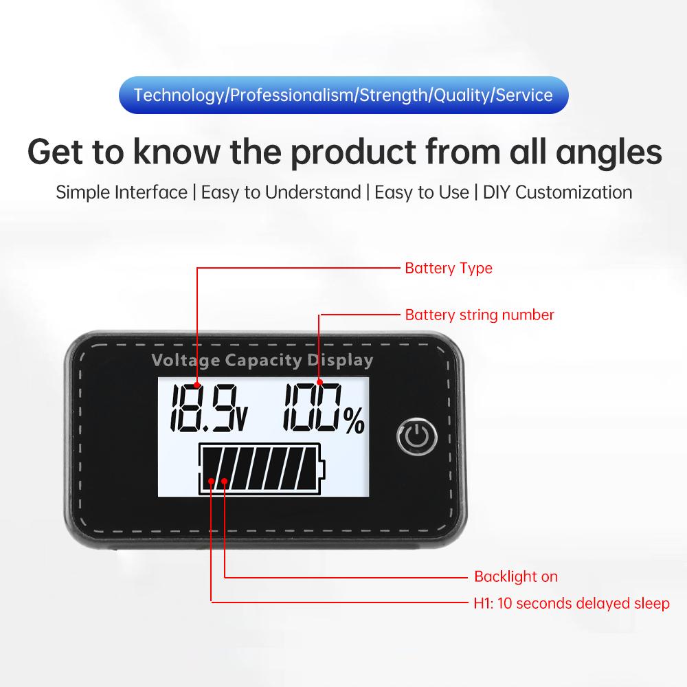 LCD Digital Voltmeter Car Battery Power Indicator DC 5-100V Li-Ion/Li-Fe/Battery Universal Vehicle Voltmeter Power Tester