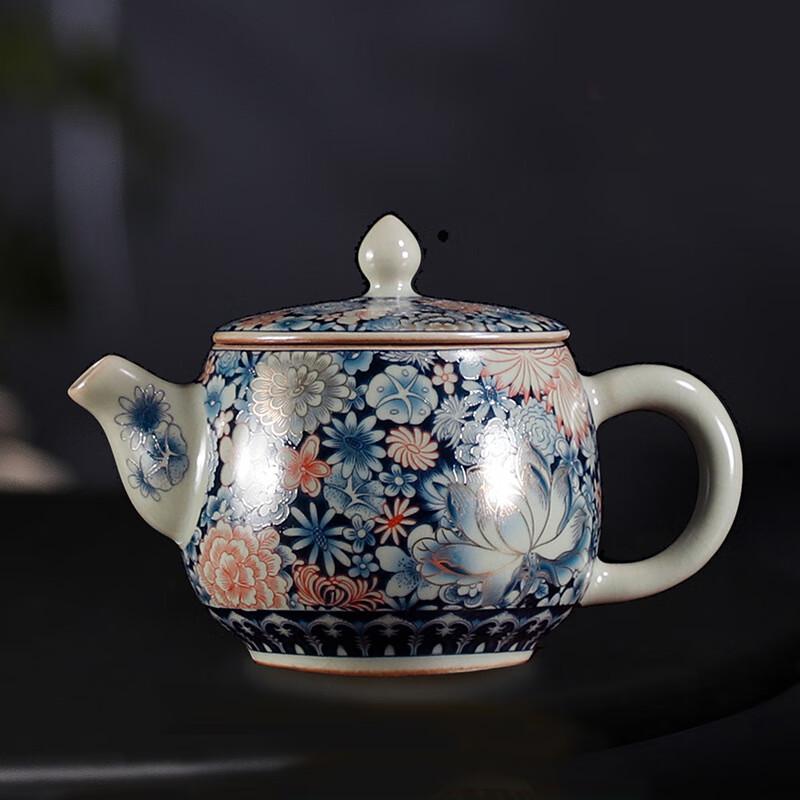 Tianqing Ru Ware Blue & White Floral Ceramic Teapot