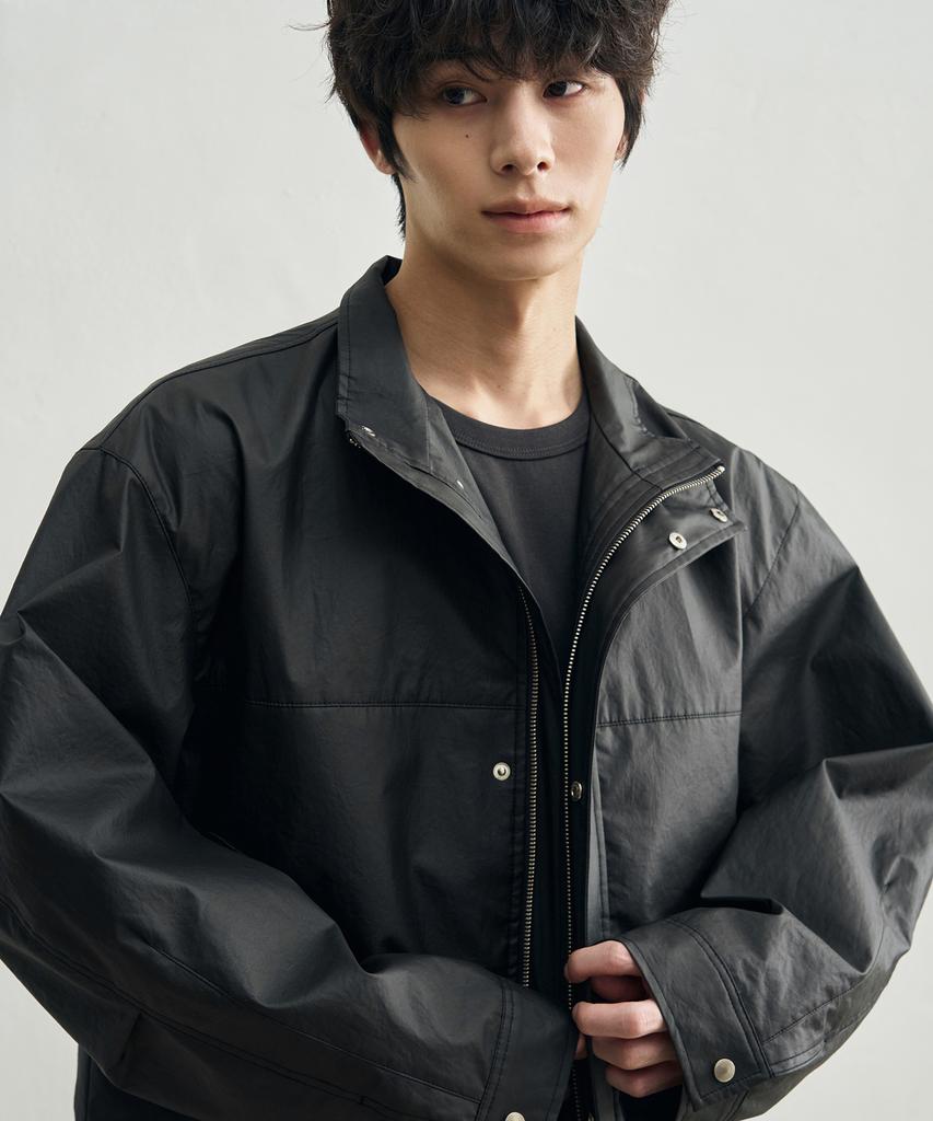 Rotember Coated Cotton High-Neck Blouson Jacket [Black]