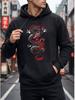 Men'S Hooded Sweatshirt, National Style Red Black Dragon Print Trendy Loose Casual Hoodie, Front Or Back Print Available, Lightweight And Breathable,
