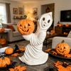 Vintage Ghost Holding Pumpkin Figurine with Warm White Light Bulb Small Night Light Halloween Decoration Indoor Use