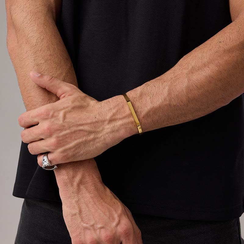 18K Gold Stainless Steel Open Bangle - Women's Geometric C-Shaped Minimalist Bracelet for Commuting