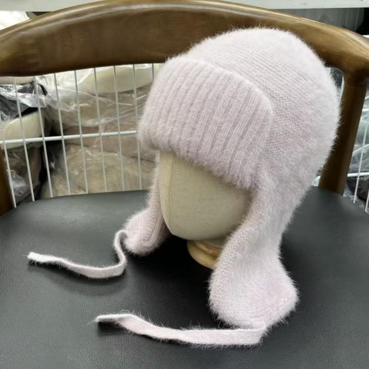 

High-end rabbit fur Lei Feng hat autumn and winter hat women s solid color warm versatile hat plush cute big head circumference shows small face One size fits all, stretchy