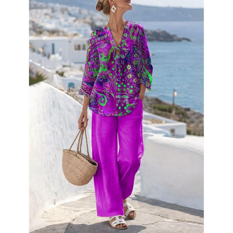 New European and American Style Sleeveless Digital Print Wide-Leg Pants Set Women's Summer Casual Fashion Two-Piece Trendy Style
