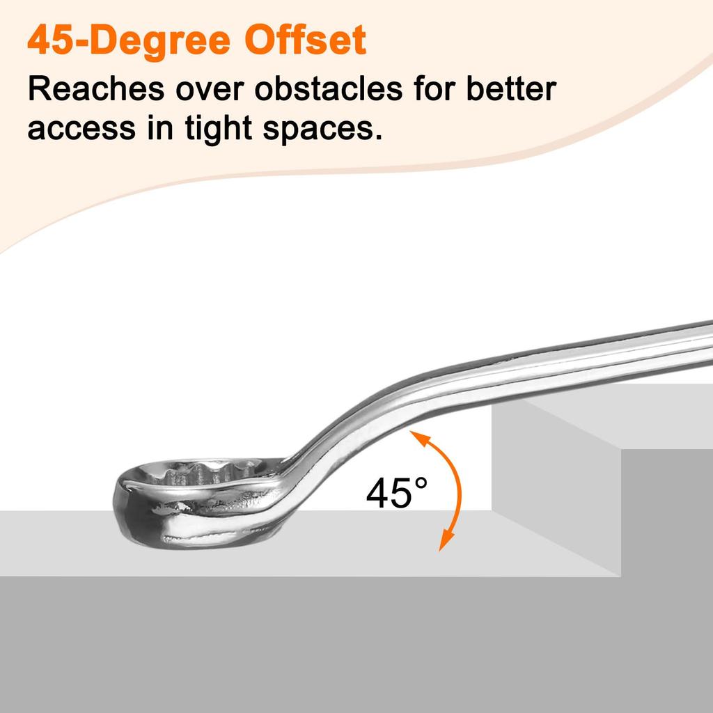 Uxcell 45 Grad Versatz Ringende 30mm x Metrisch Spiegelverchromt Legierung Doppelring Lang Industrie Torx Ringschlüssel Reparaturwerkzeug 2-teiliger Schlüssel, 32mm,