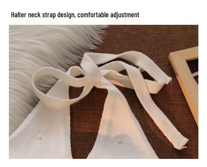 Women's Slim-Fit French Beadwork Halter Tank Top: Stunning Knitted Off-Shoulder Summer Wear