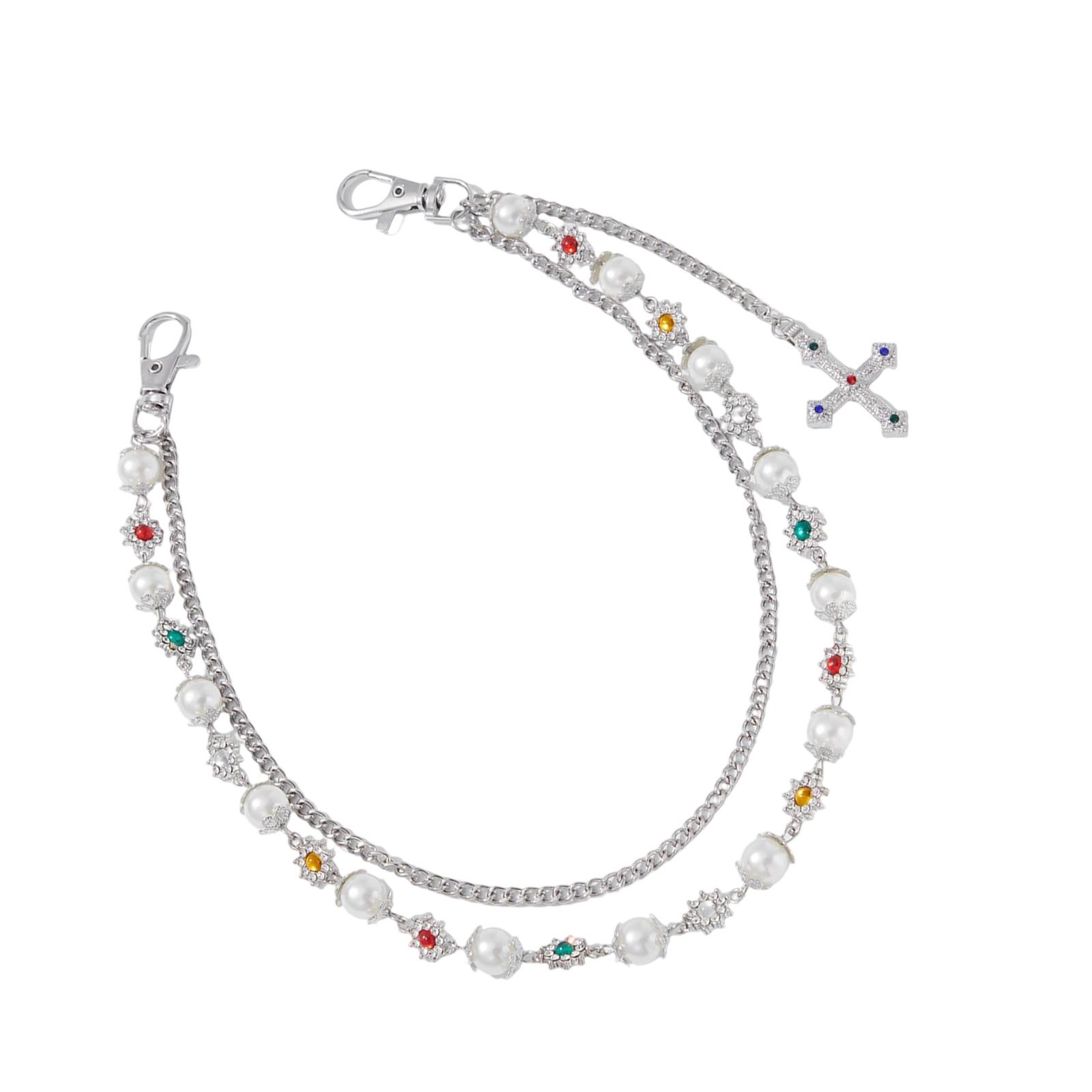 

Элегантная поясная цепочка с перекрещенной подвеской, имитация жемчуга, аксессуар для брюк, ювелирное украшение для стильного дополнения образа серебряный