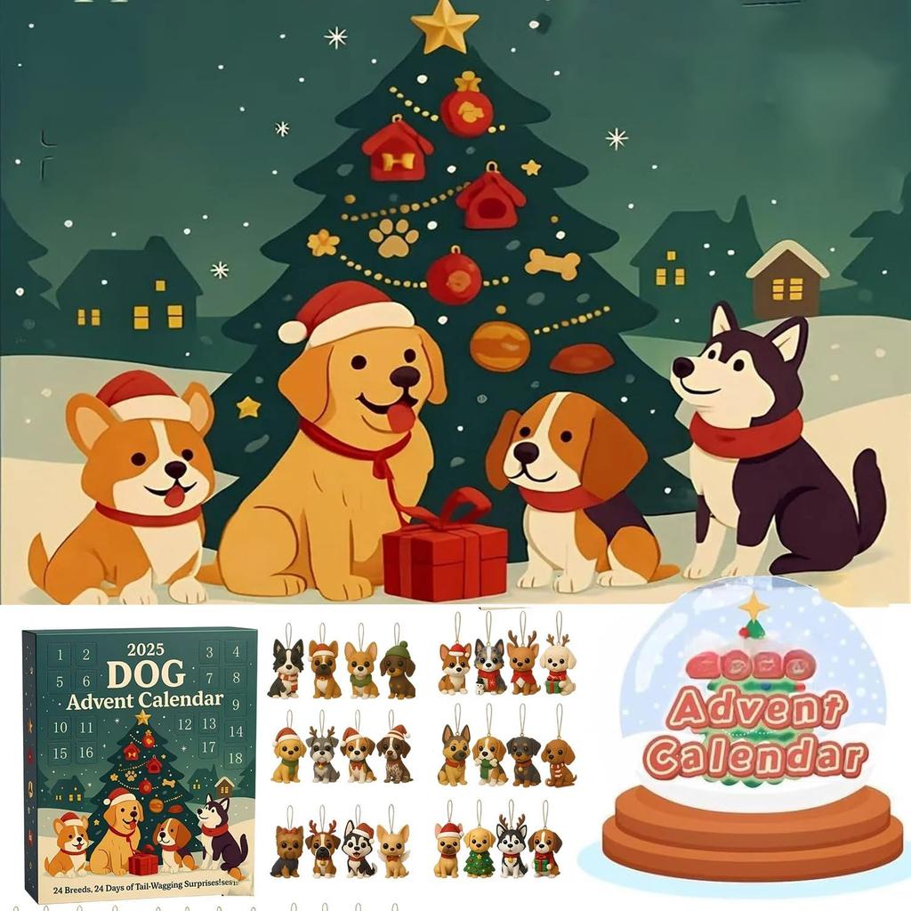 Hunde-Adventskalender, 24 Tage schwanzwedelnder Überraschungen! mit 24 entzückenden Hunderassen-Ornamenten, Weihnachts-Countdown-Kalender für Hundeliebhaber und Hund