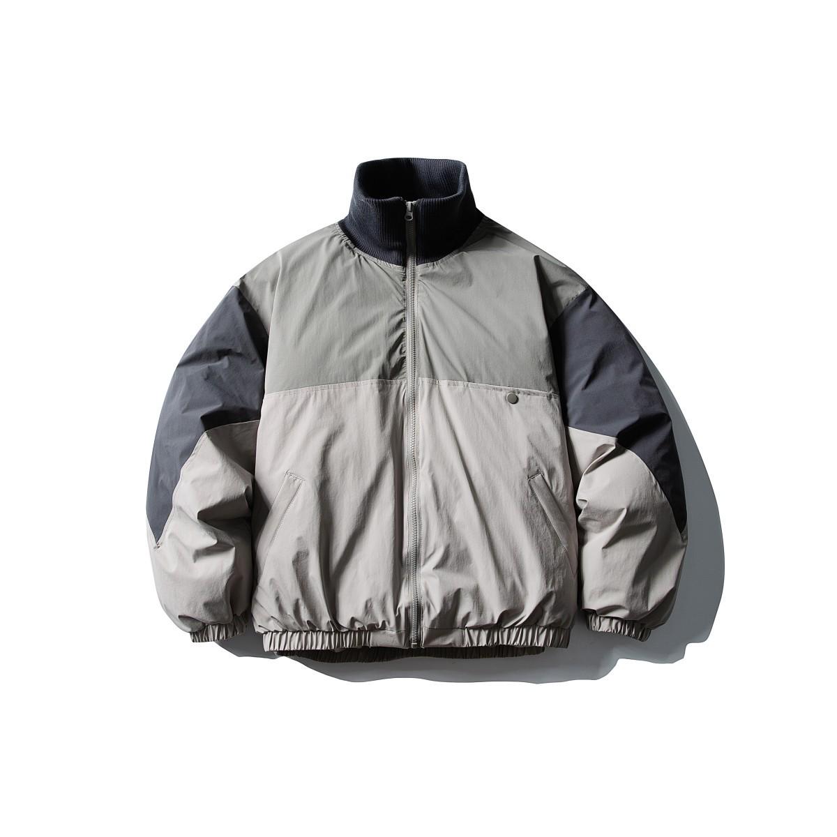 

RUIIENRS x CROWD CITY 2025 Winter Color Block Patchwork Ribbed Double Collar Cotton Jacket Y605 XL сіро блакитний колір