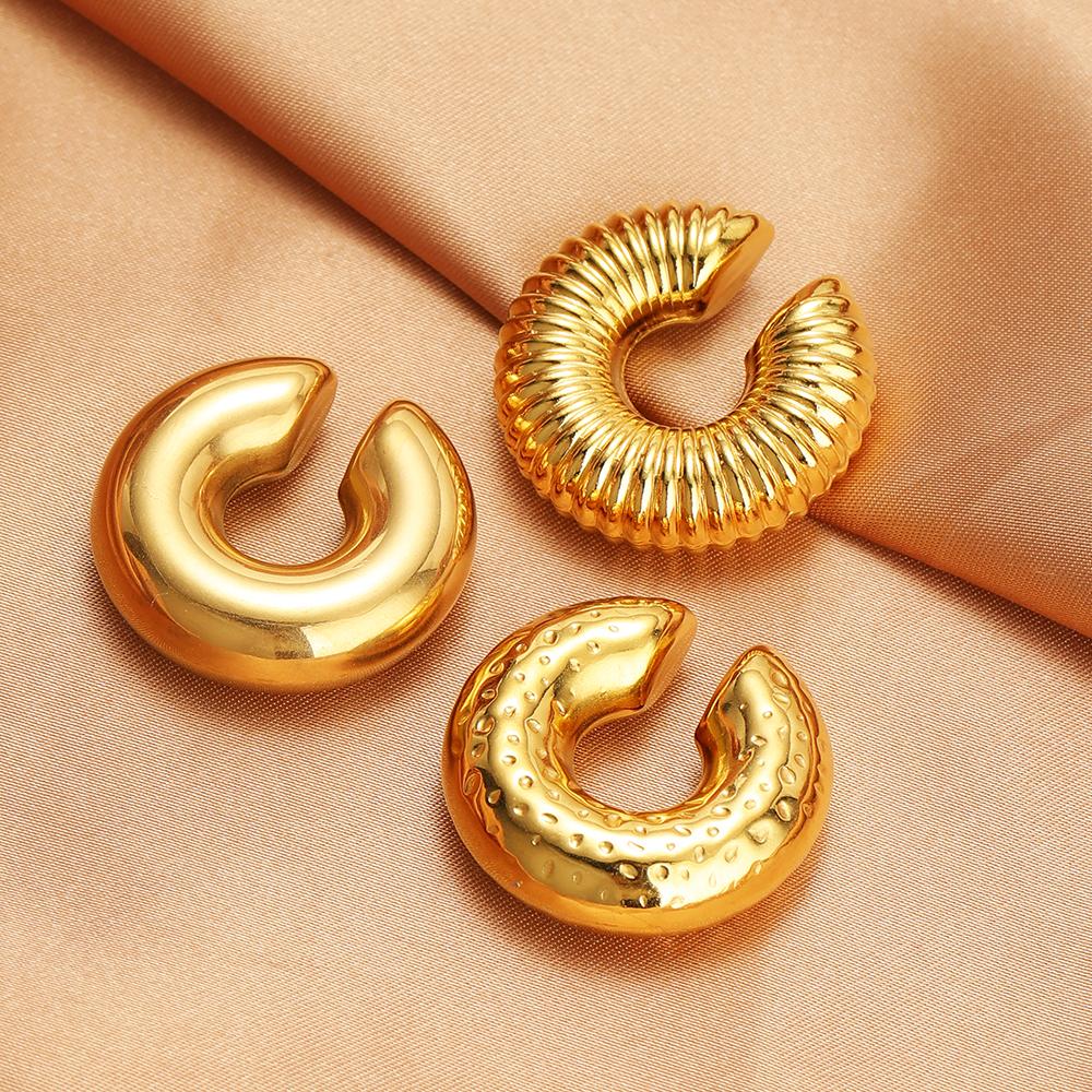 1 Paar Goldfarbe Punk Vintage Klobig Geometrisch Rund Ohr-Manschette Edelstahl Metallstruktur Dick C-Form Nicht-Piercing Ohrklemme