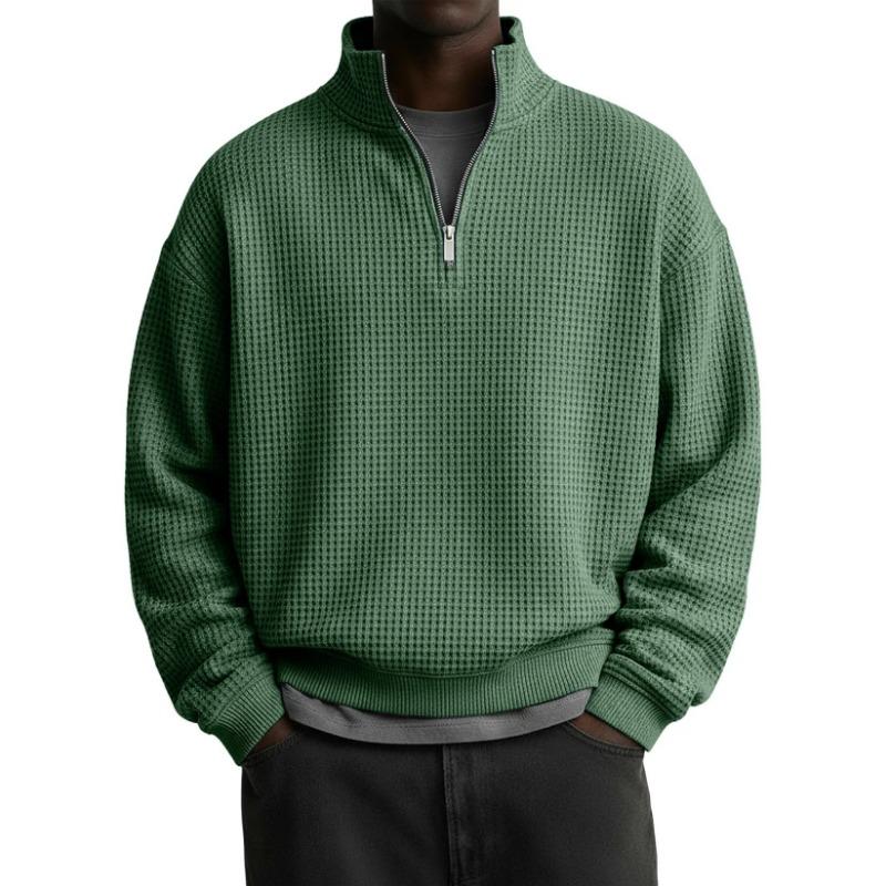 Men S Casual Long Sleeve Stand Collar Zip Up Loose Fit Waffle Sweatshirt