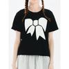 Imakokoni 2024 Summer New Original Velvet White Bow Short Sleeve Round Neck T-shirt for Women 244687