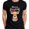 Merry Christmas Reindeer Santa Hat Cute Colorful Unisexs T Shirt Vintage Casual Comfortable Streetwear Soft