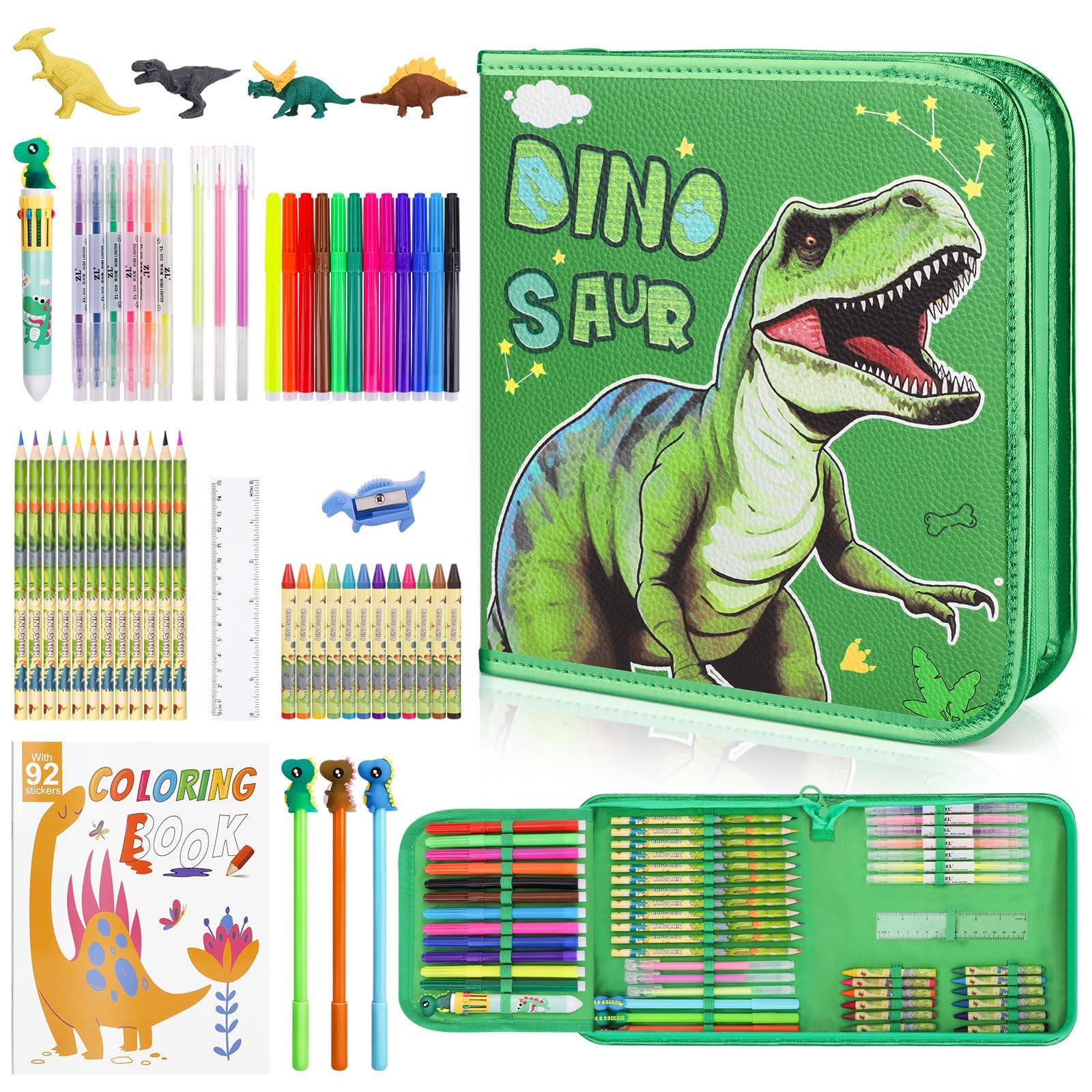 

QearFunXD Drawing Coloring Marker Art Coloring and Drawing Dinosaur Pencil Art Supplies Kit for Stationery Colored Great Birthday Gift for Kids зелёный