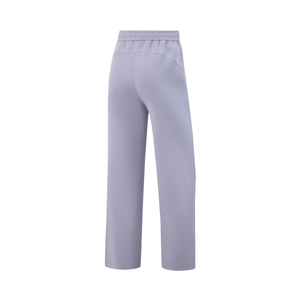 Li Ning Casual Straight Leg Simple Versatile Solid Color Mid Waist Knitted Sports Pants Women bottoms Fog-Purple AKLV970-1