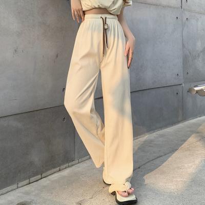 Damenhose, elastisch, hohe Taille, verstellbarer Kordelzug, lange Hose, einfarbig, gerade, weites Bein, Freizeithose für den Alltag