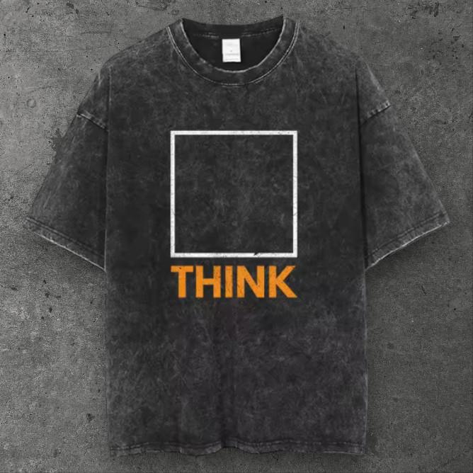 Mens Think Outside The Box Graphic Cotton T Shirt Black Y2K Streetwear S-3XL S