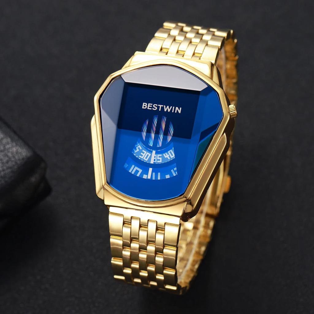 Fashion Irregular Dial Men Business Watches Luxury Stainless Steel Quartz Wristwatch Relogio Masculino (Without Box)