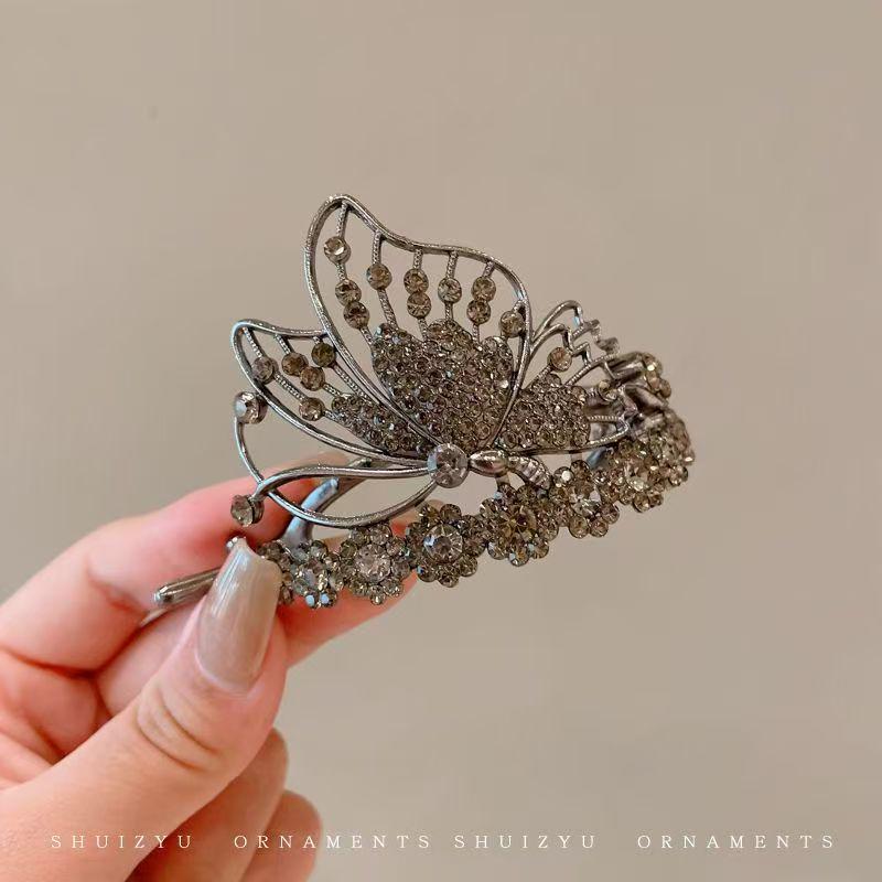 Exquisite Butterfly Flower Tassel Claw Clip with Pearl Pendant