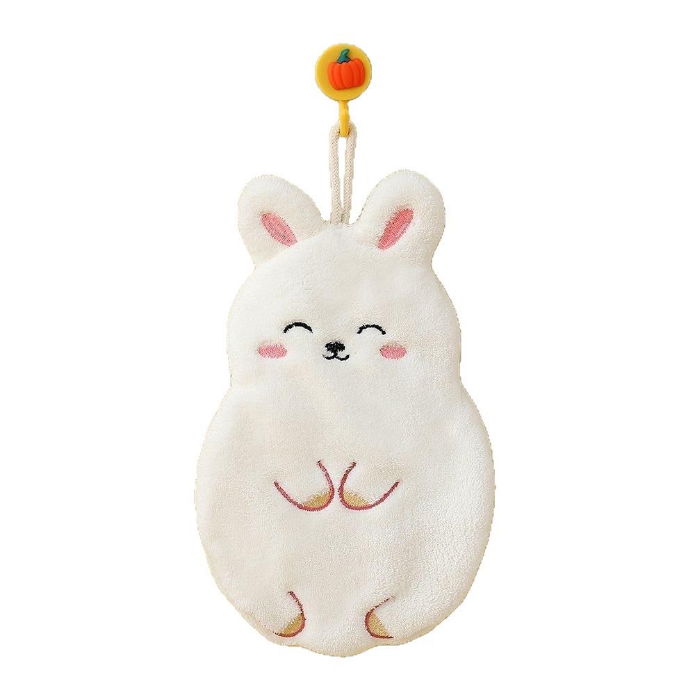 Cute Cartoon Animal Embroidered Coral Fleece Hanging Hand Towel - Soft, Quick-Dry, Water-Absorbing, Thickened for Kitchen.