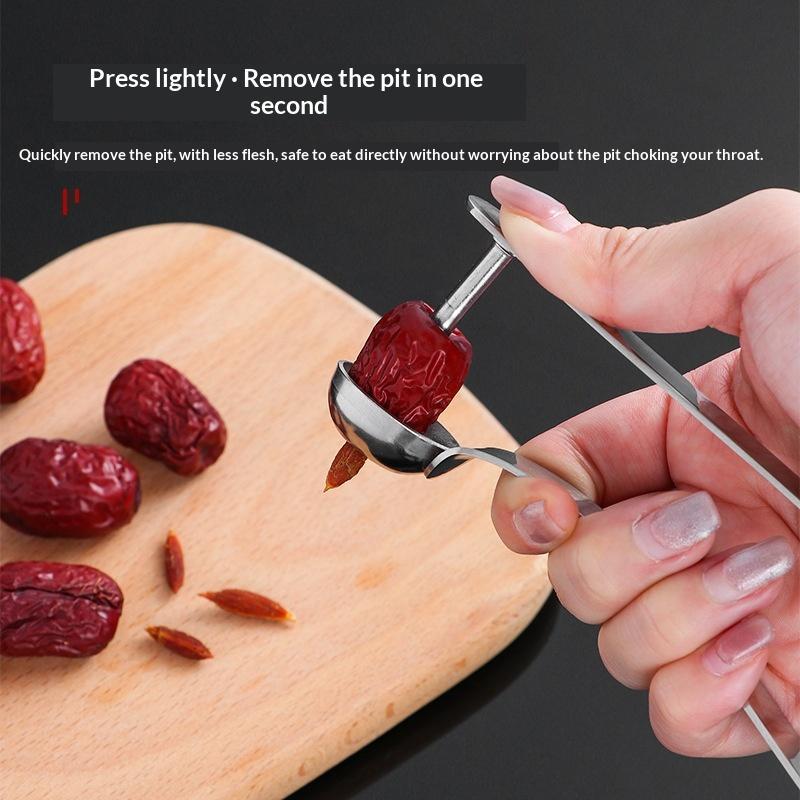 Stainless Steel Jujube Pitter And Slicer Set Cherry Pitter With Non Slip Handle Easy Use For Kitchen Baking And Snack Prep