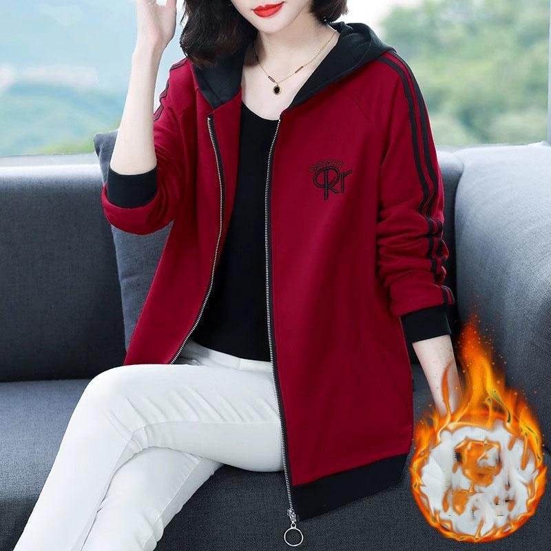 

Женская бархатная утолщенная куртка для женщин Осень и зима Топ с длинным рукавом Капюшон Универсальная повседневная толстовка M