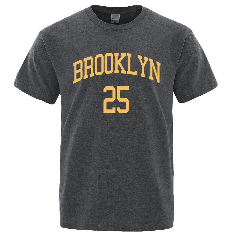 Brooklyn 25 City Yellow Letter Luxury T Shirts Men Casual Breathable Tshirts Shirts Oversized Cotton Short Sleeve