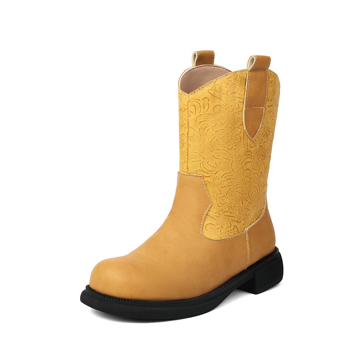 

Comfy Western Boots Women s Ankle Boots Cowboy Low Heels Shoes Round Toe Patchwork Footwear 43 жёлтый