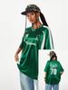 Summer Pink Retro Patchwork Jersey T-shirt, Sports Breathable Short Sleeve Crew Neck Women's T-shirt