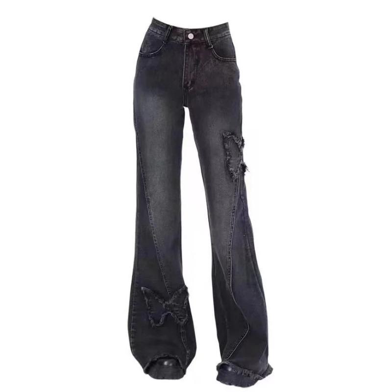 Jeans a zampa blu da donna Baggy Vintage anni '90 Pantaloni da cowboy estetici a vita bassa Pantaloni in denim Harajuku Y2k Trashy Emo Abiti anni 2000