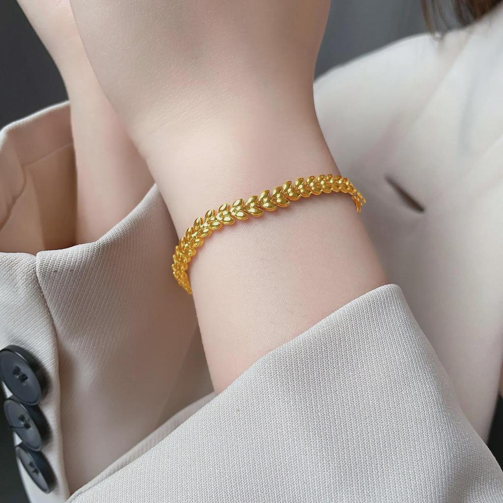 Pulsera de Espiga de Trigo de Moda 2023 para Mujer: Diseño Nicho de Lujo en Acero Titanio de Alta Gama