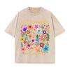 2026 Boho Spring Floral Tee Colorful Flower Illustration Letter Print Casual Comfortable Oversized Tshirt Soft Crew Neck Daily