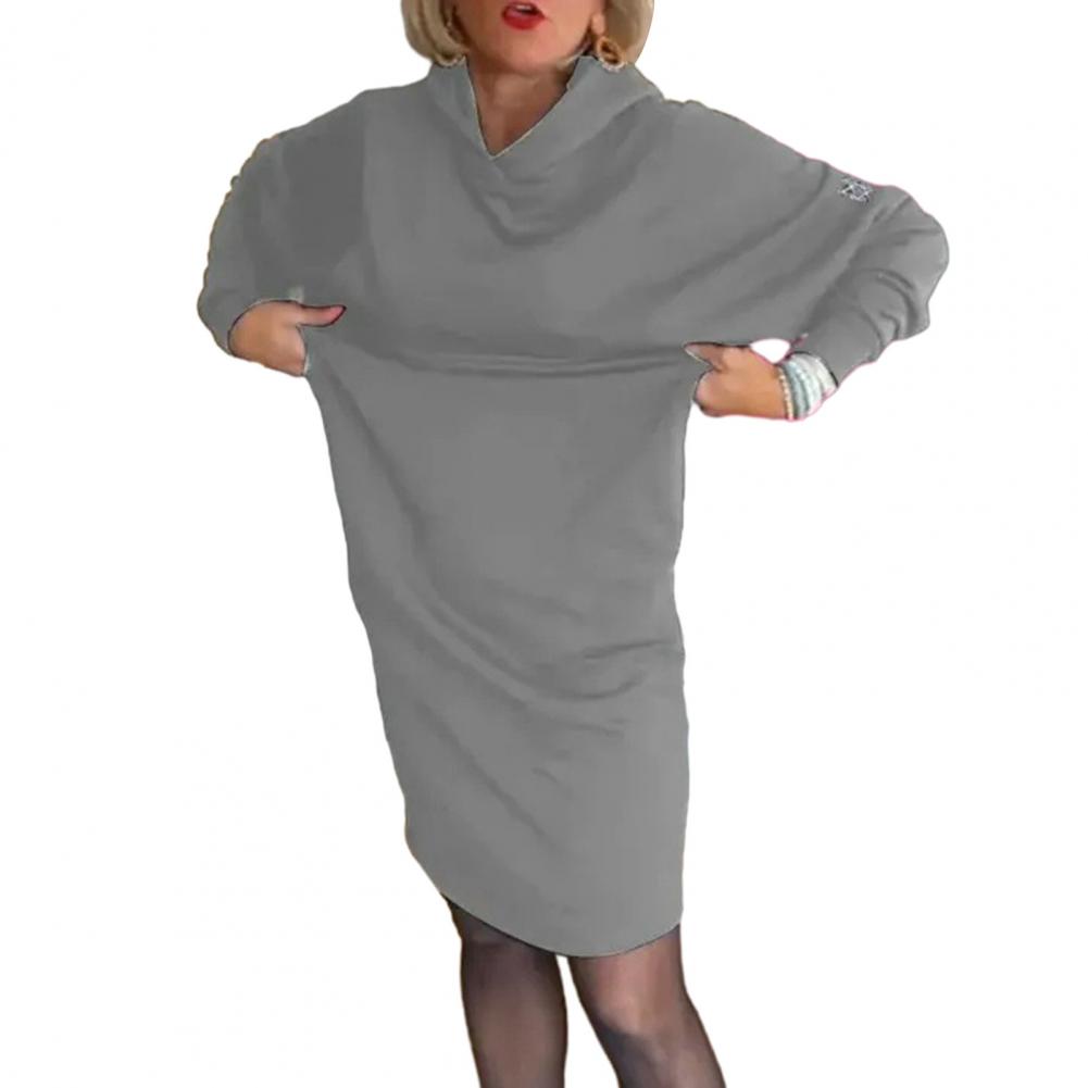 Women Dress Hooded Loose Solid Color Long Sleeve Pullover Knee Length Thick Warm Casual Fall Spring Midi Dress