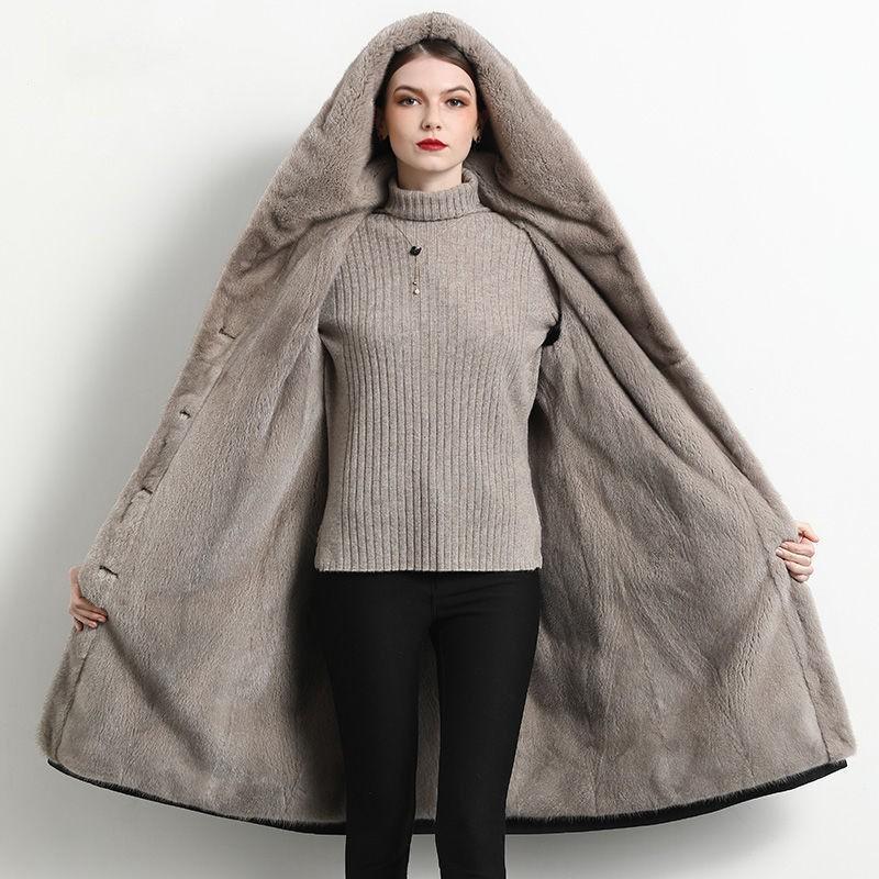 Womens Mid-Length Faux Fur Coat With Hood Warm Lined Winter Outerwear Adults