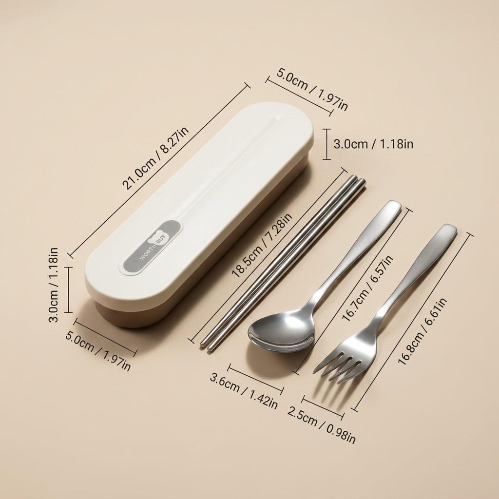 Portable Stainless Steel Cutlery Silverware Set Spoons Forks Chopsticks Tableware with Organizer Case Kids Travel School Lunch