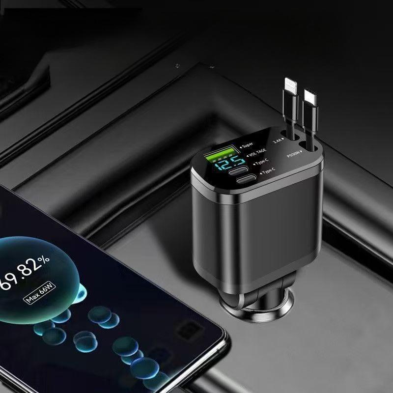 

Автомобильное быстрое зарядное устройство 5 в 1 USB PD Type C Выдвижной кабель Адаптер прикуривателя для iPhone Samsung Xiaomi Автоаксессуары